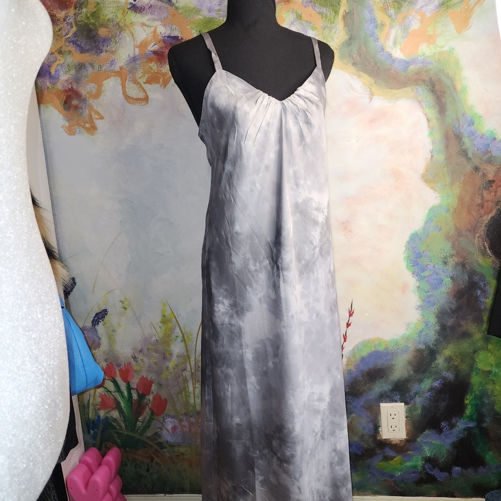 NWT Calvin Klein Marbled Satin Grey Maxi Slip Dress